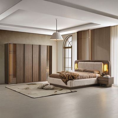 Somahus 6 Door Wardrobe 2 Glass Doors With Led-Walnut/Brown
