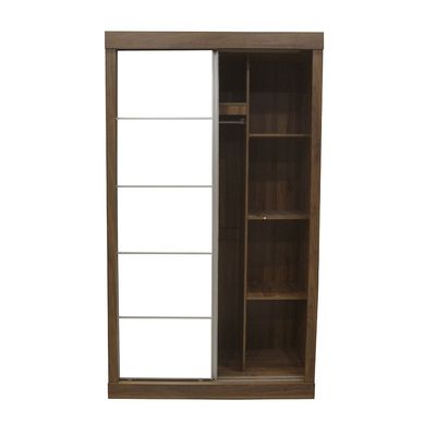 Supreme New 2Door Compact Sliding Door Wardrobe With Mirrors-Light Walnut