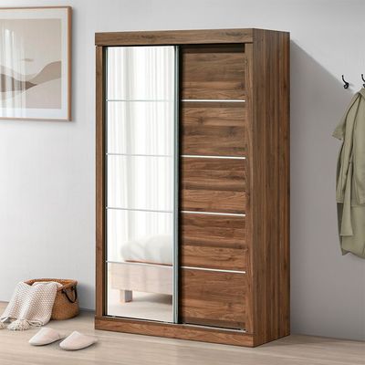 Supreme New 2Door Compact Sliding Door Wardrobe With Mirrors-Light Walnut Supreme New 2Door Compact Sliding Door Wardrobe With Mirrors-Light Walnut