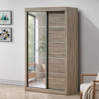 Supreme New 2Door Compact Sliding Door Wardrobe With Mirrors-French Sonoma Oak Supreme New 2Door Compact Sliding Door Wardrobe With Mirrors-French Sonoma Oak