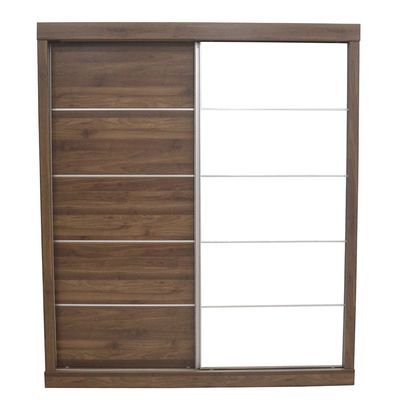 Supreme New 2Door Large Sliding Door Wardrobe With Mirrors-Light Walnut