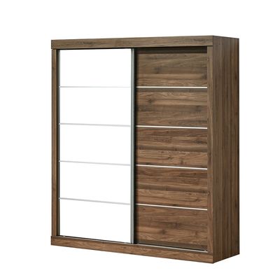 Supreme New 2Door Large Sliding Door Wardrobe With Mirrors-Light Walnut