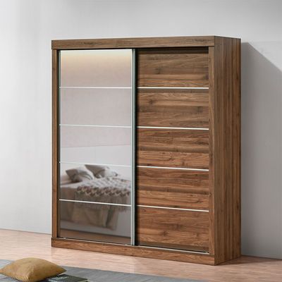 Supreme New 2Door Large Sliding Door Wardrobe With Mirrors-Light Walnut Supreme New 2Door Large Sliding Door Wardrobe With Mirrors-Light Walnut