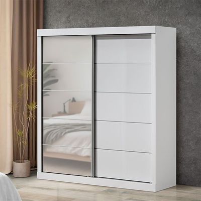 Supreme New 2Door Large Sliding Door Wardrobe With Mirrors-White Supreme New 2Door Large Sliding Door Wardrobe With Mirrors-White