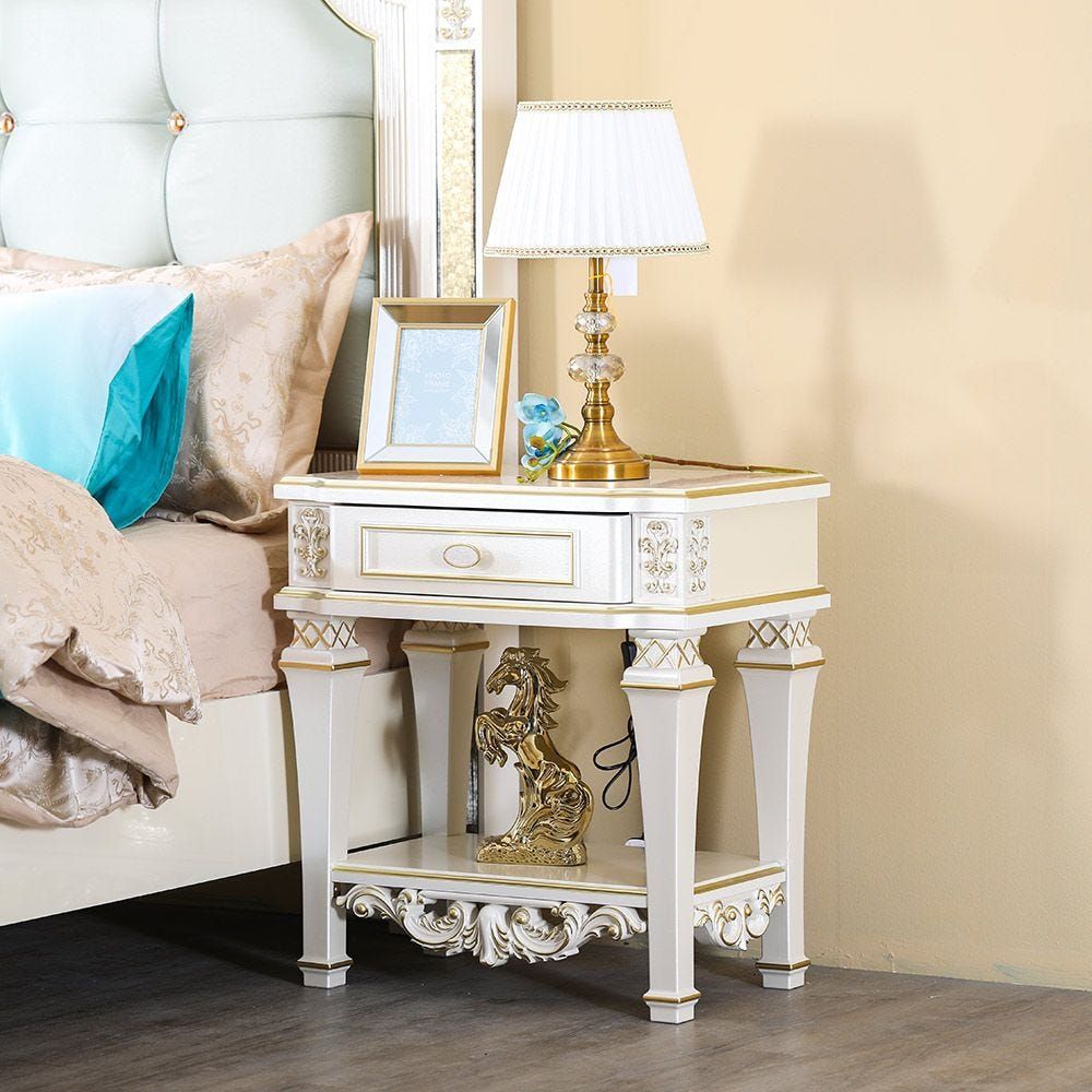 Night stand white on sale and gold