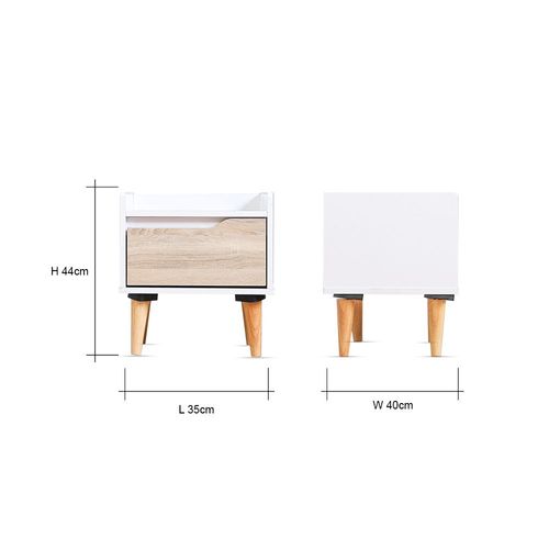 طاولة سرير جانبية من أورورا - أبيض / خشب بلوط طبيعي