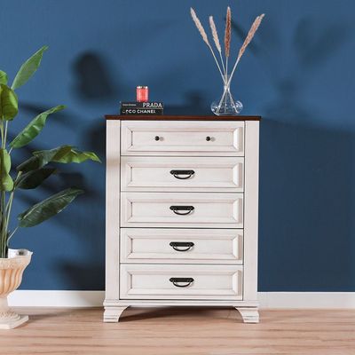 Jennifer Chest of 5 Drawers R1 - A'mica Walnut / Frost White