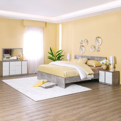 Allano 180X200 King Bed Set + Dresser With Mirror - Cemment / White