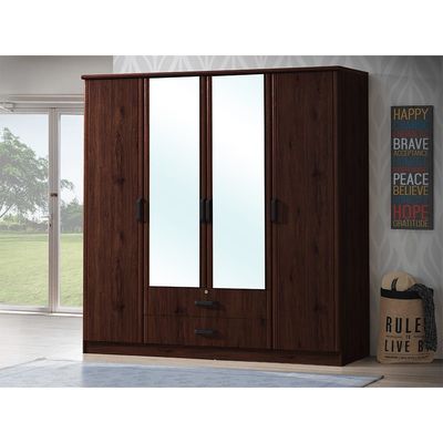 Raymond 4 Door Wardrobe - Acacia Walnut -2 Year Warranty