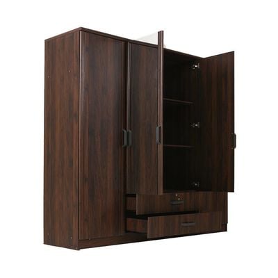 Raymond 4 Door Wardrobe - Acacia Walnut -2 Year Warranty