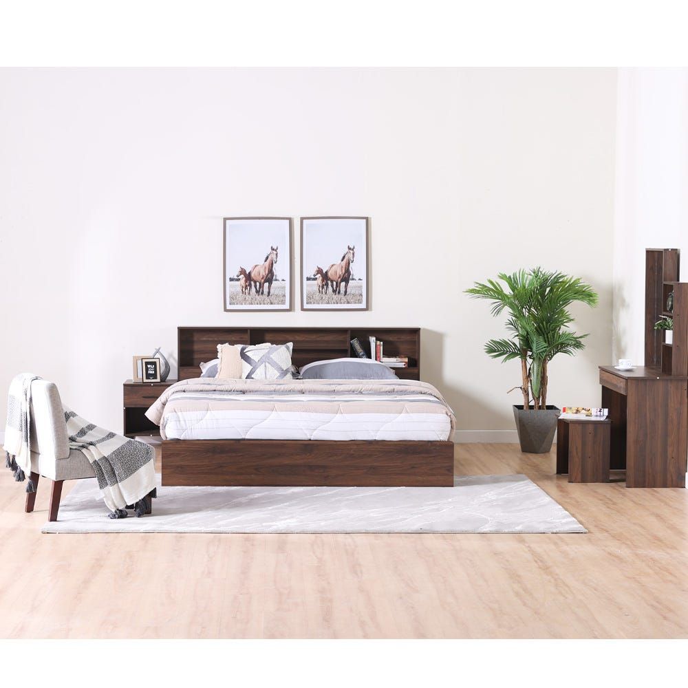 Gamorah 180x200 King Bed Set + Dresser And Stool - Columbia Dark Brown-With 2-Year Warranty