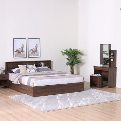 Gamorah 180X200 King Bed Set + Dresser And Stool - Columbia Dark Brown-With 2-Year Warranty