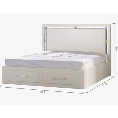 Treyton 180X200 King Bed Set W/ Front Drawer-Pearl White / Golden