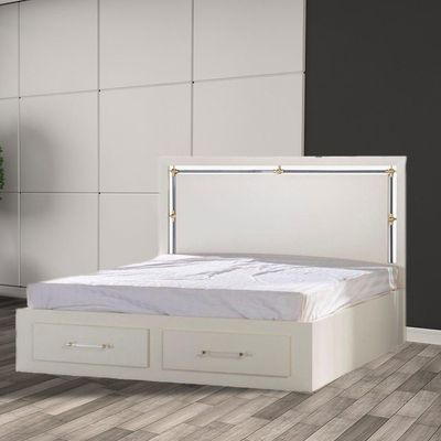 Treyton 180X200 King Bed Set W/ Front Drawer-Pearl White / Golden