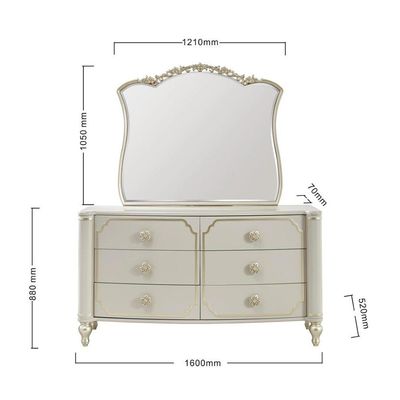 Zelda Dresser with Mirror and Stool-Lt. Grey / Golden