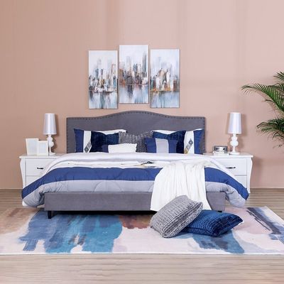 Zenaida 180X200 King Bed Set-Dark Grey / Natural / White