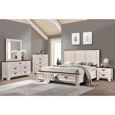 Jennifer 180X200 King Bed with drawer storage - A'mica Walnut / Frost White