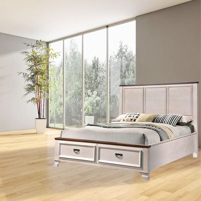 Jennifer 180X200 King Bed with drawer storage - A'mica Walnut / Frost White