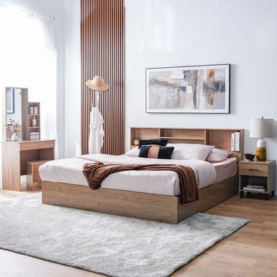 Gamorah 180x200 King  Bed Set + Dresser and Stool - Oak - With 2-Year Warranty