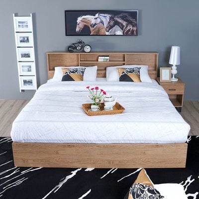 Gamorah 180X200 King Bed Set + Dresser and Stool - Oak-With 2-Year Warranty