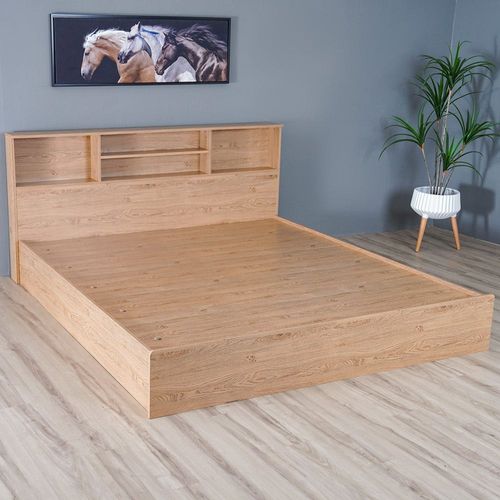 طقم غرفة نوم من غامورا مكوّن من سرير بمقاس كينج وطاولة جانبية ومقعد وطاولة تزيين - 180X 200 سم - خشب بلوط