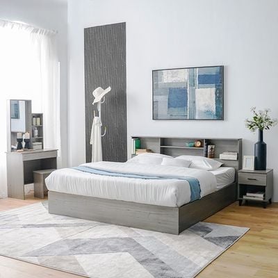 Gamorah 180x200 King Bed Set + Dresser and Stool - Warm Grey-With 2-Year Warranty