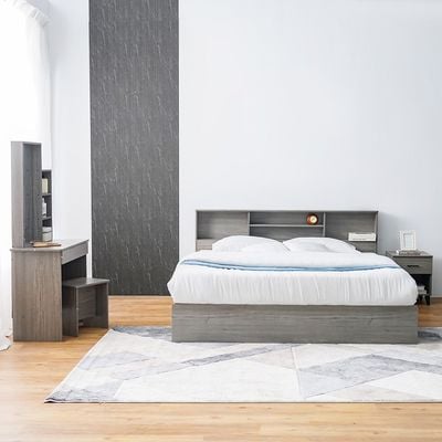 Gamorah 180x200 King Bed Set + Dresser and Stool - Warm Grey-With 2-Year Warranty