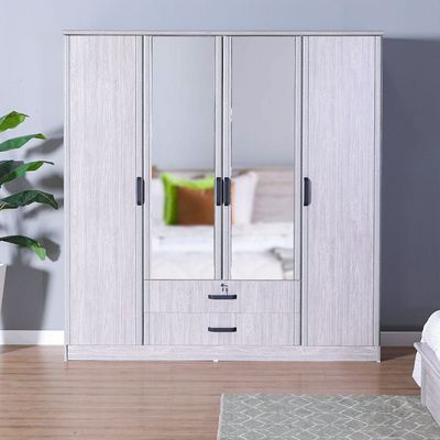 Raymond 4 Door Wardrobe - Grey Oak -2 Year Warranty