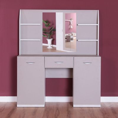 Elettra Dresser with Mirror + Stool-White / Taupe