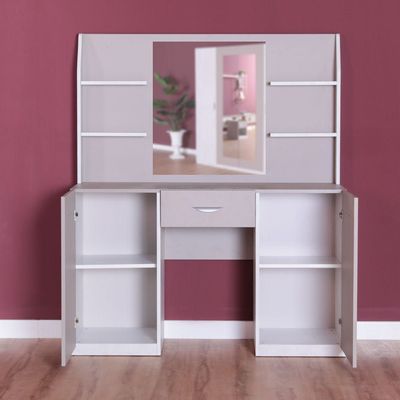 Elettra Dresser with Mirror + Stool-White / Taupe