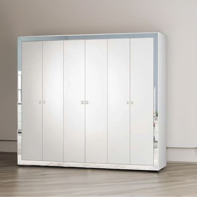 Ezekiel 6 Door Wardrobe-White / Silver