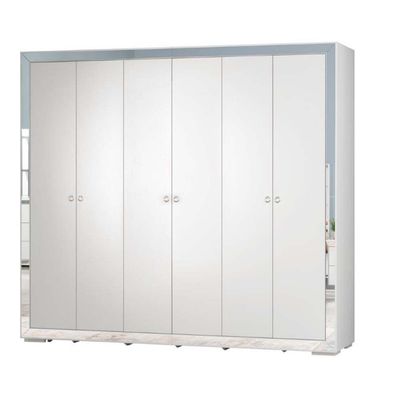 Ezekiel 6 Door Wardrobe-White / Silver