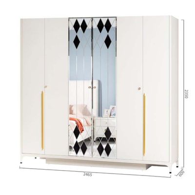 Aloha 6 Door Wardrobe -White / Golden