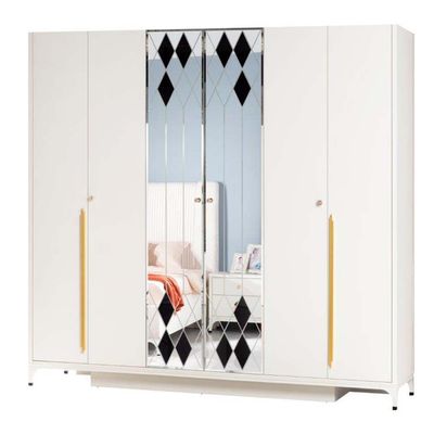 Aloha 6 Door Wardrobe -White / Golden