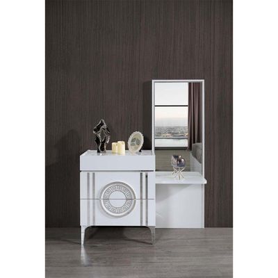 Venus Dresser with Mirror + Stool - White / Silver / Dark Grey