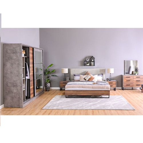 Norden Bedroom Set-Beige / Walnut/Stone Grey