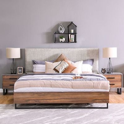 Norden 180x200 King Bed - Beige/Walnut - With 2-Year Warranty