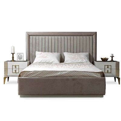 Intra 180X200 King Bed with hydraulic storage and LED- Cream / Golden