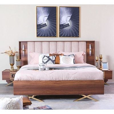 Dolores 180X200 King Bed-Walnut / Beige