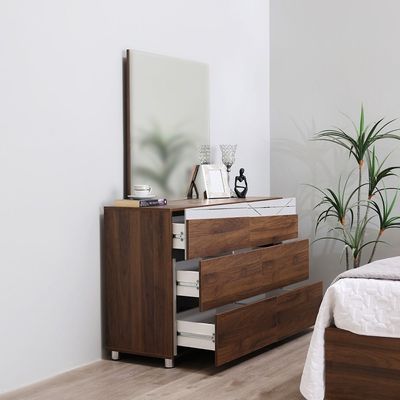 Lilith Dresser with Mirror - Walnut/Grey