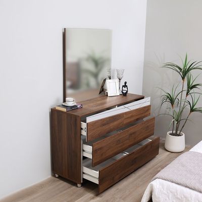 Lilith Dresser with Mirror - Walnut/Grey