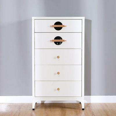 New Aloha Chest of 5 Drawers - White/Golden - With 2-Year Warranty