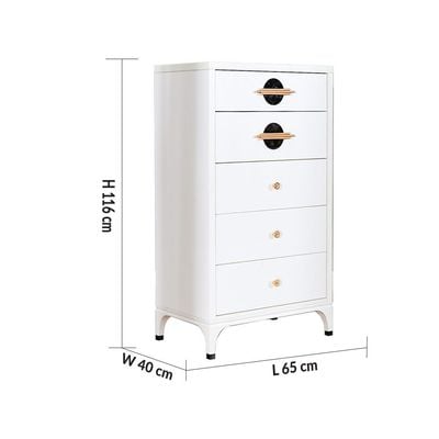 New Aloha Chest of 5 Drawers - White/Golden - With 2-Year Warranty