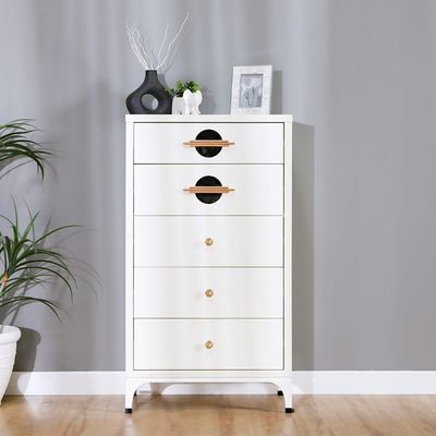 New Aloha Chest of 5 Drawers - White/Golden - With 2-Year Warranty