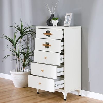 New Aloha Chest of 5 Drawers - White / Golden