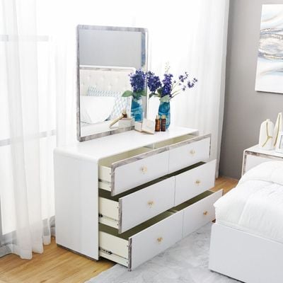 Gingko Dresser w/ Mirror - Matte White / Gold