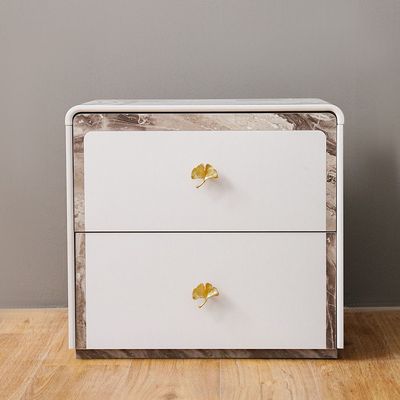 Gingko Nightstand - Matte White/Gold - With 2-Year Warranty