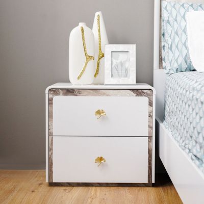 Gingko Night Stand - Matte White / Gold