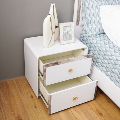 Gingko Nightstand - Matte White/Gold - With 2-Year Warranty