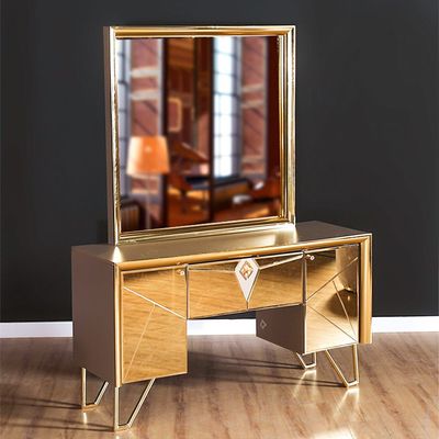 Bentley Dresser with Mirror & Stool - Taupe / Gold / Beige